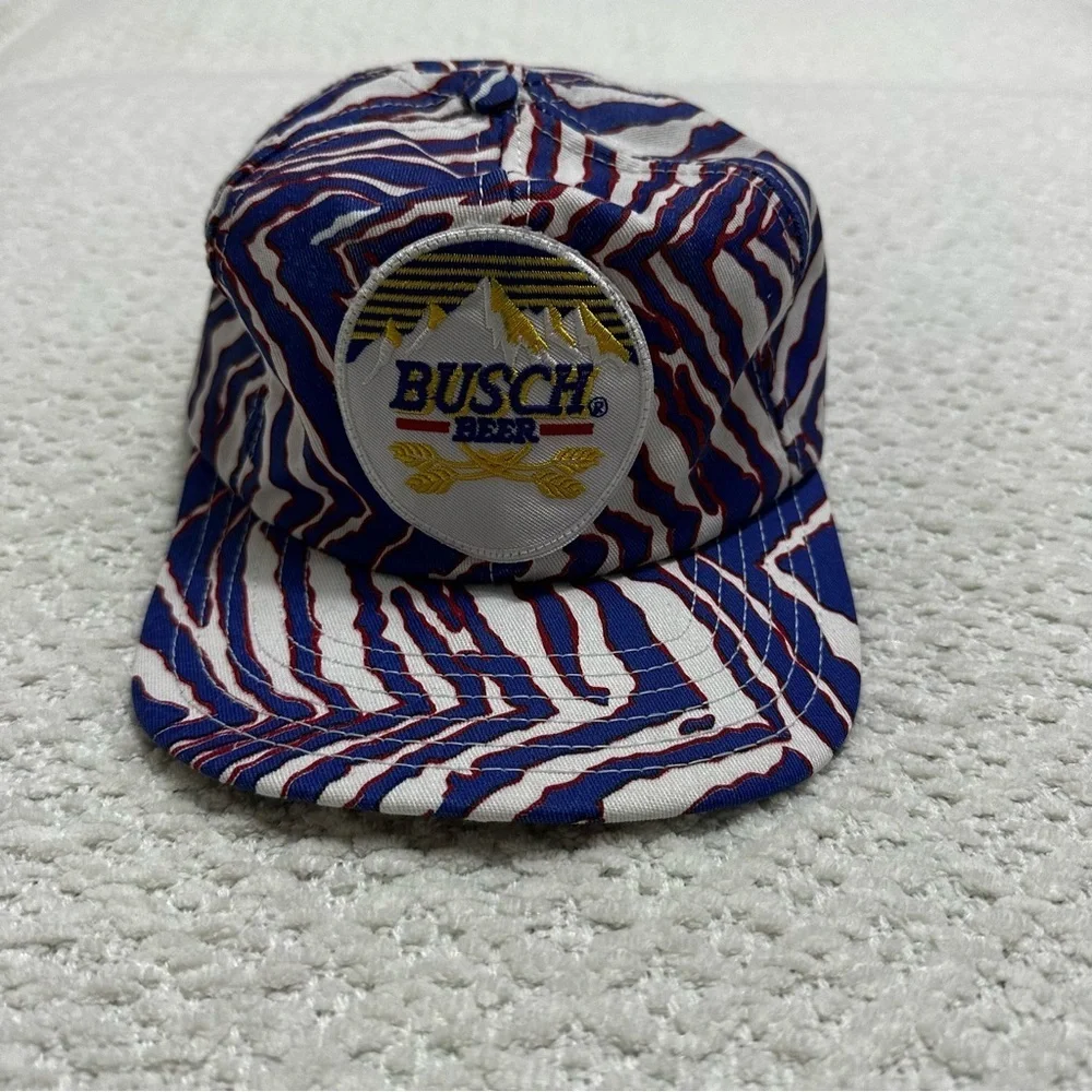 Busch Beer Tiger Pattern Blue Red Snap Back Cap Hat - Picture 4 of 9